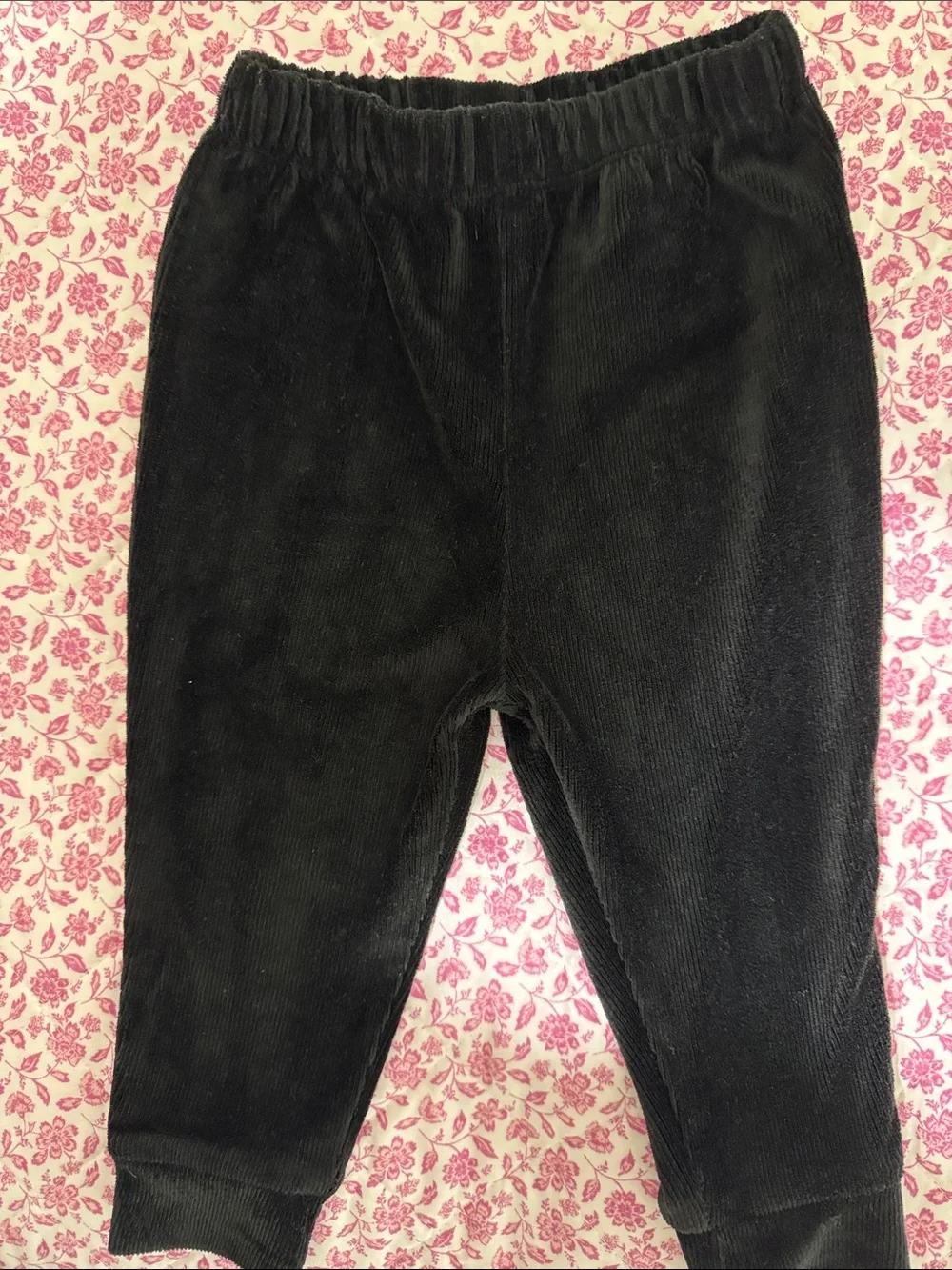 Kids Black Corduroy Joggers with Elastic Waist - Picture 1 of 2